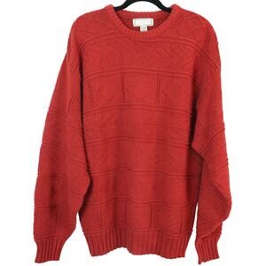 Vintage 90s Rust Red Christopher Hayes Crewneck Cable Knit Sweater Men Large USA